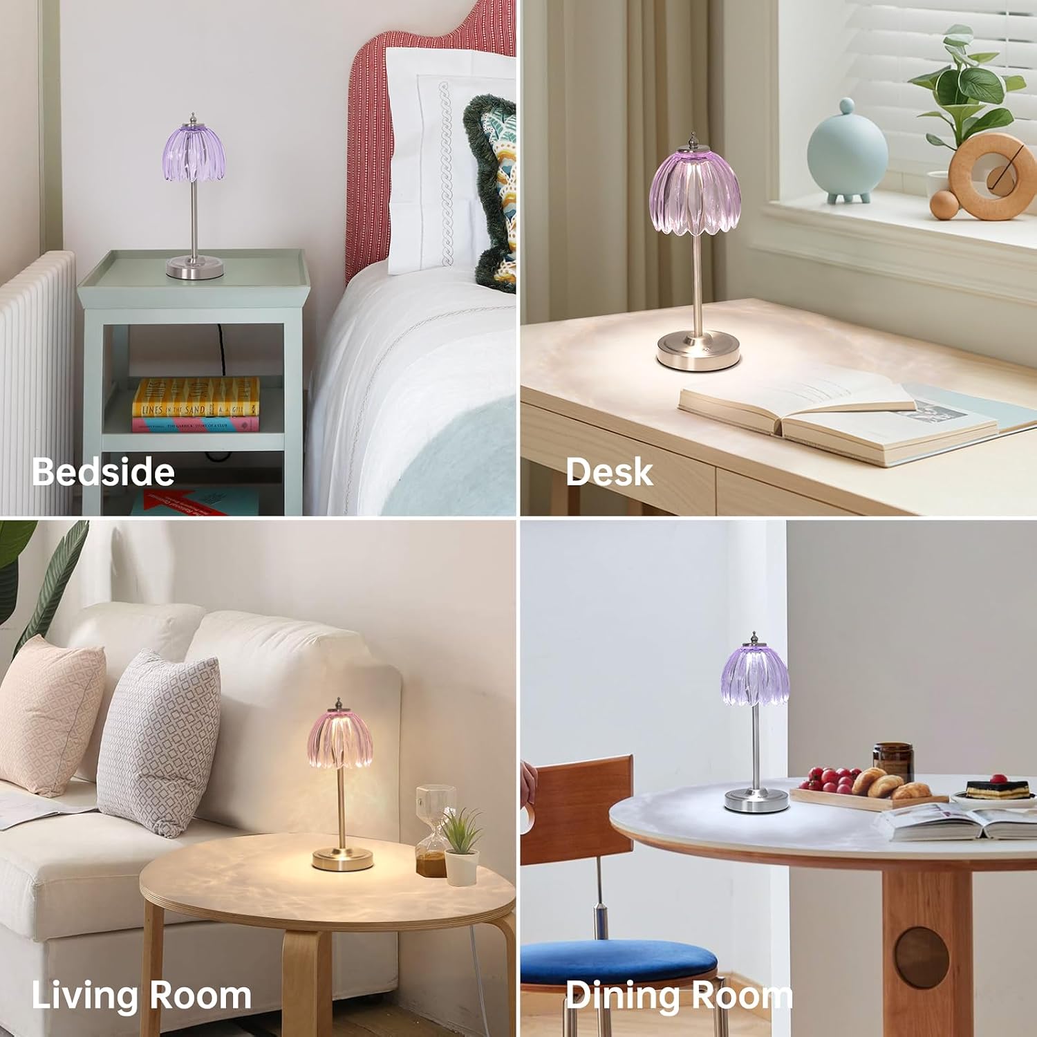 Shenmoyl Tulip Table Lamp with 5200mAh Battery & Touch Control, Cordless Small Table Lamp with 3 Colors, Dimmable Rechargeable Table…