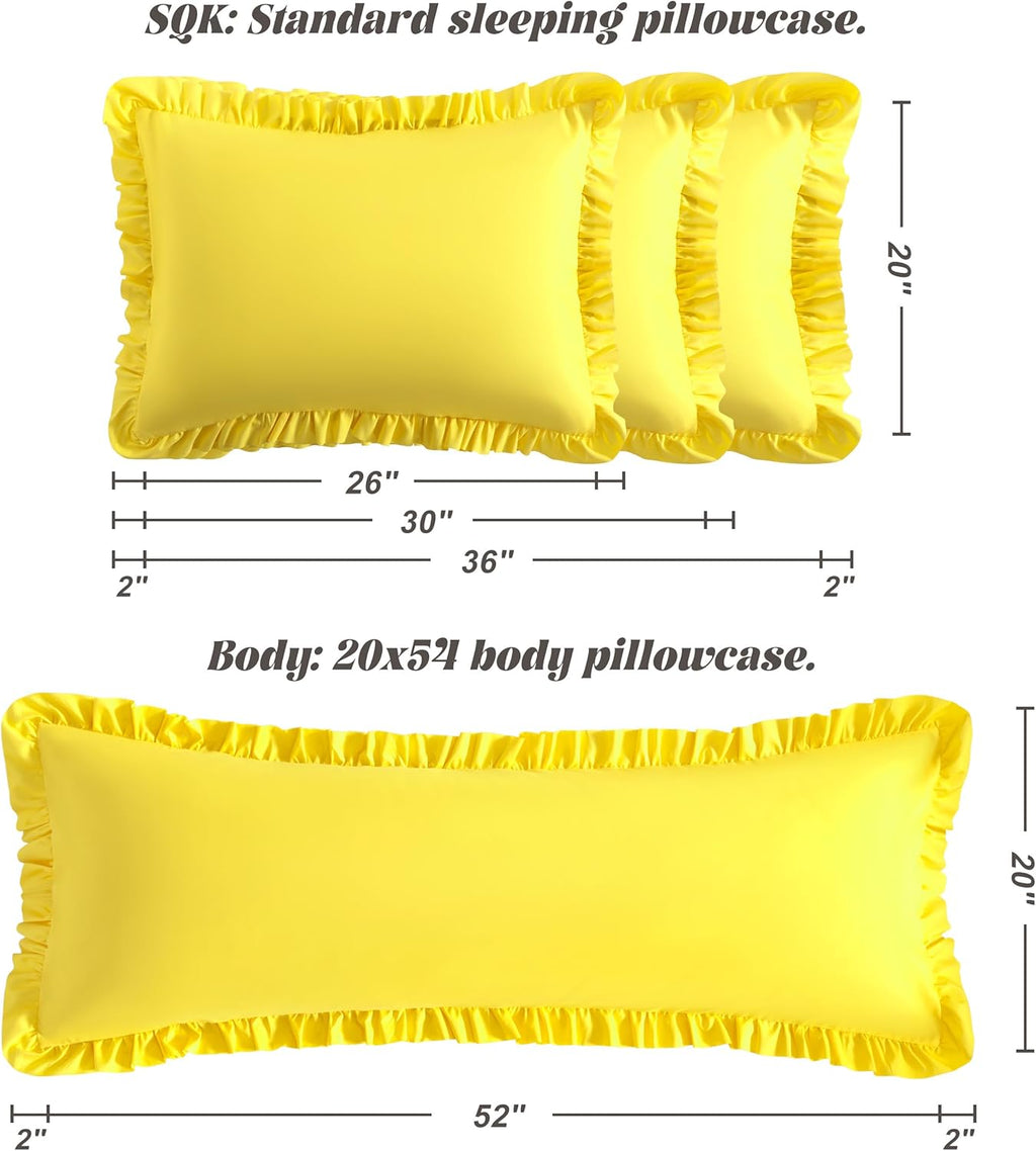 Bedsum Ruffled Pillow Shams King 20x36 Set of 2, Brushed Microfiber Pillowcases with Envelope Closure, Soft Wrinkle-Resistant, Yellow