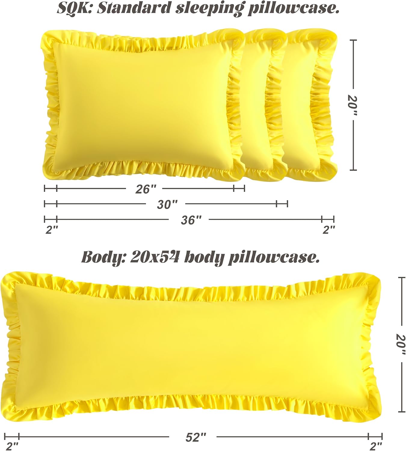 Bedsum Ruffled Pillow Shams, Queen 20x30 Set of 2, Brushed Microfiber Pillowcases with Envelope Closure, Soft Wrinkle-Resistant, Yellow