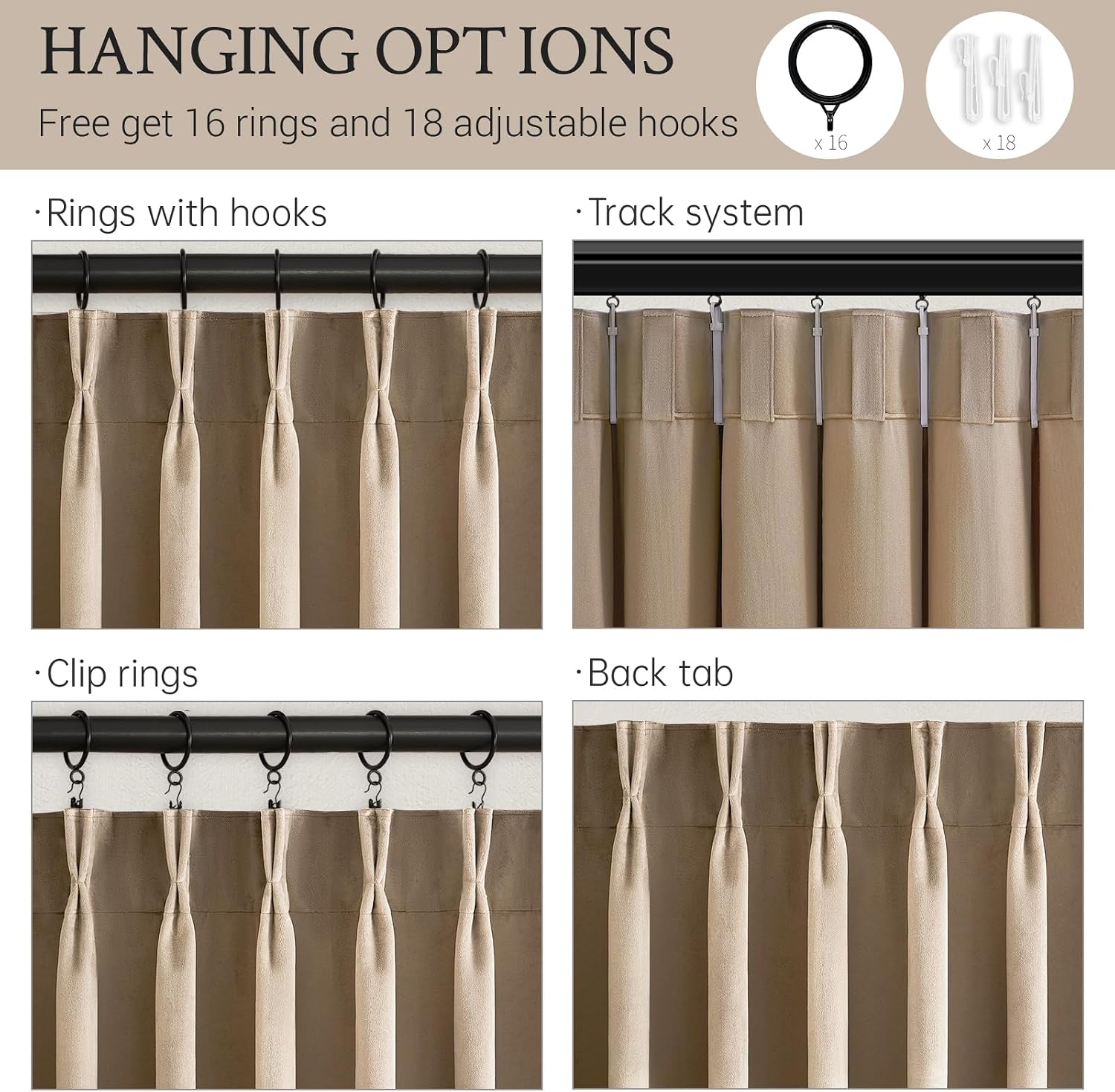 Drapenova 102 Inch Long Camel Custom Velvet Curtains for Living Room Bedroom Beige Elegant Luxury Pinch Pleated Blackout Drapes Floo…