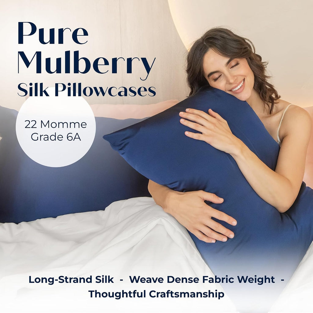 Mulberry Silk Pillowcase – Pure Silk Pillow Cover for Healthier Hair & Smoother Skin – Soft, Breathable and Temperature-Regulating…