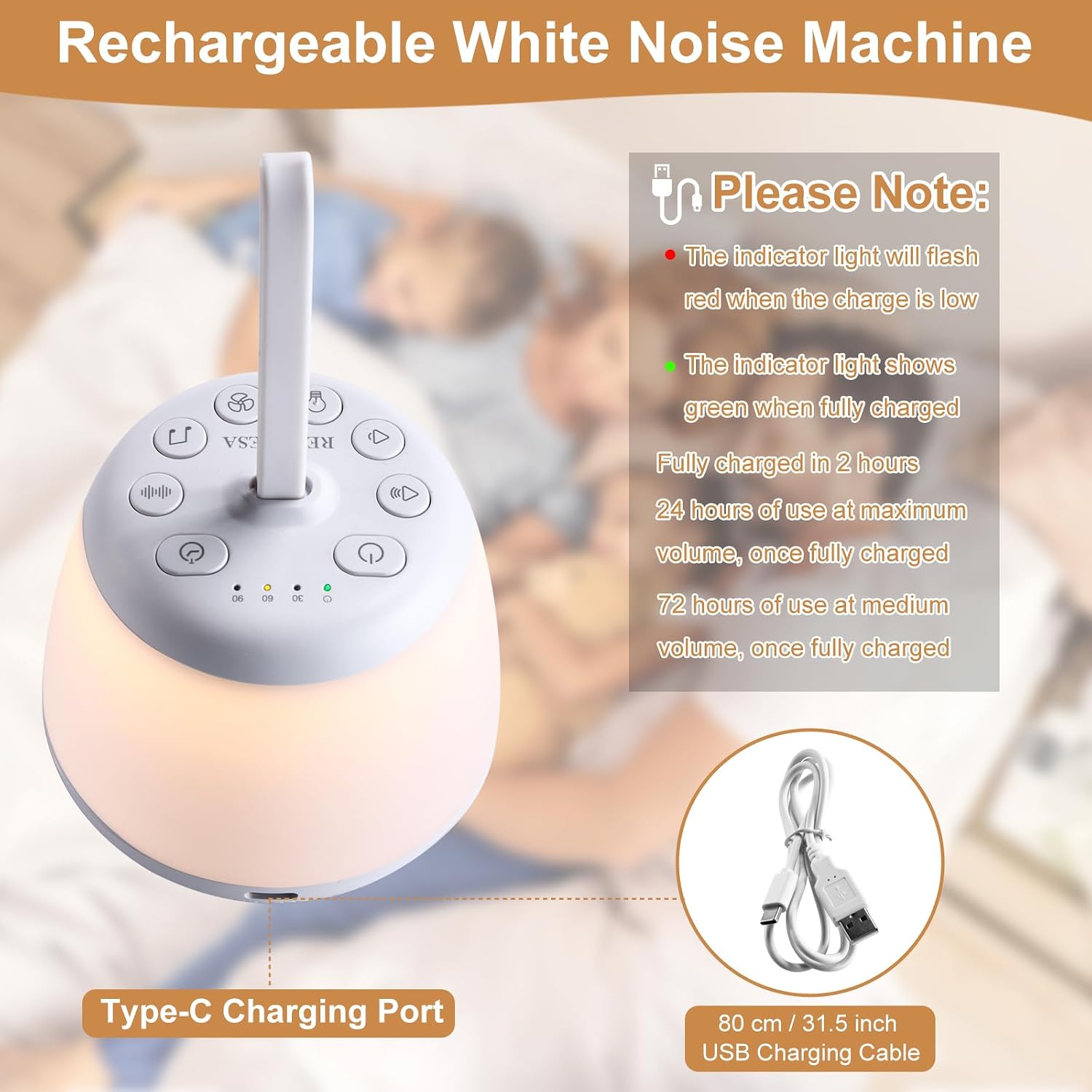 Upgraded Travel White Noise Sound Machine for Baby Adult, Portable Sleep Machine with Night Light and 21 Soothing Sounds, Timer and…