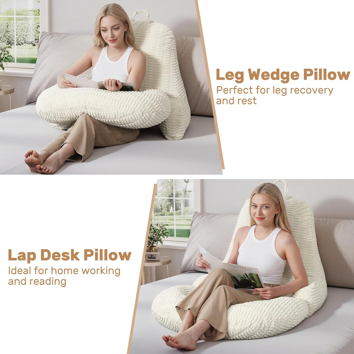 Reading Pillow for Bed, Bed Pillow for Sitting Up, Backrest Pillows with Arms for Adult, Back Support Pillows for Sleeping, Reading and…