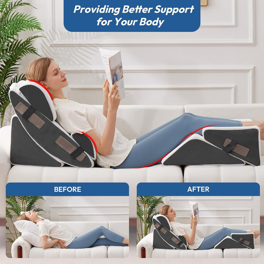 Ahpmeoa 6PCS Wedge Pillow Set for After Surgery, Bed Wedge Pillow Post Surgery, Bed Pillows for Sitting Up, Sleeping, Acid Relux, Memory Fo…