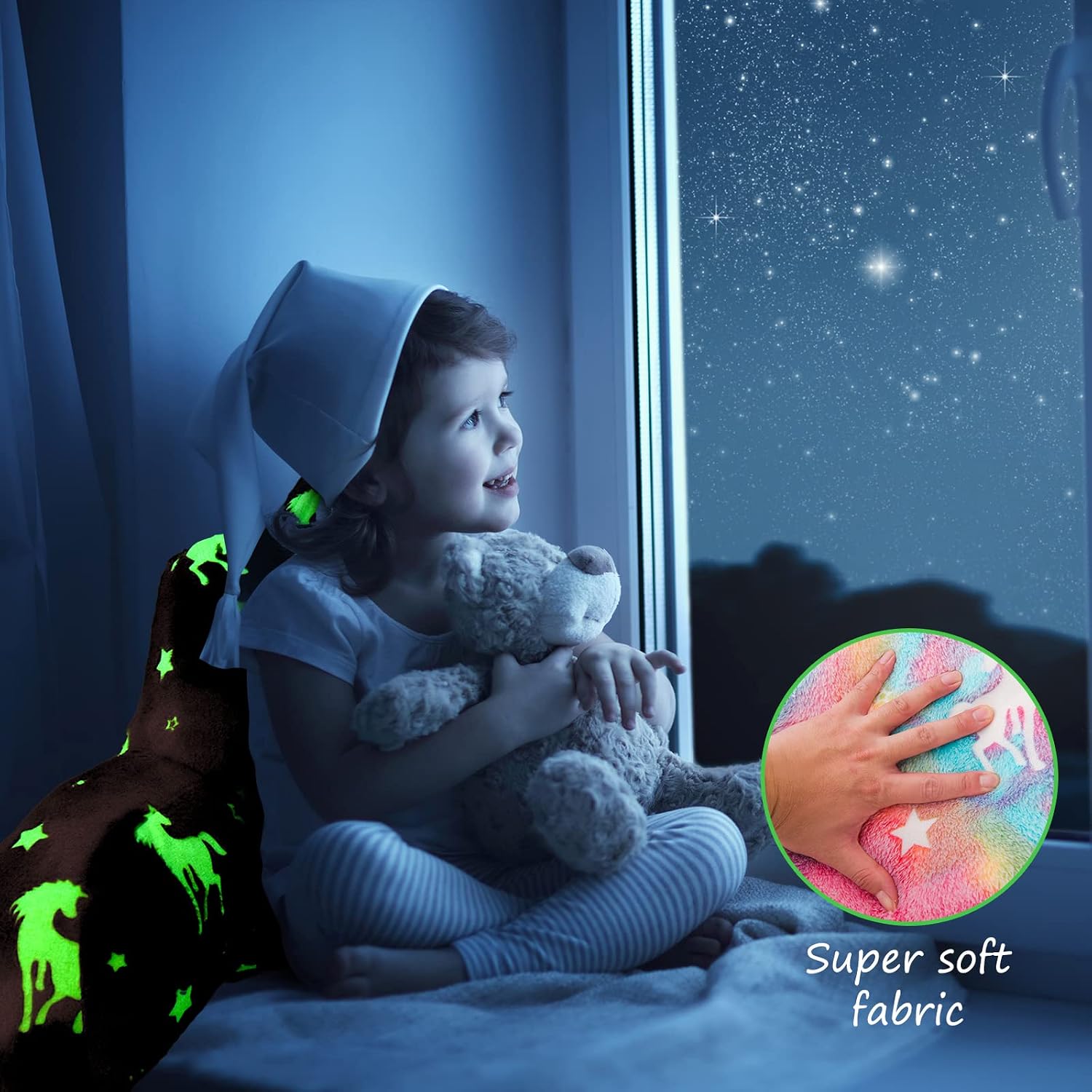 Aimuan Reading Pillow Glow in The Dark Bed Rest Wedge Kids Glow Backrest Pillow Unicorn Print with Arms Back Support for Sitting Up in…