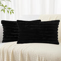 decorUhome Cozy Faux Fur Throw Pillow Covers 12x20 Set of 2 Decorative Soft Plush Striped Lumbar Modern Farmhouse Boho Couch Pillow Cases w…
