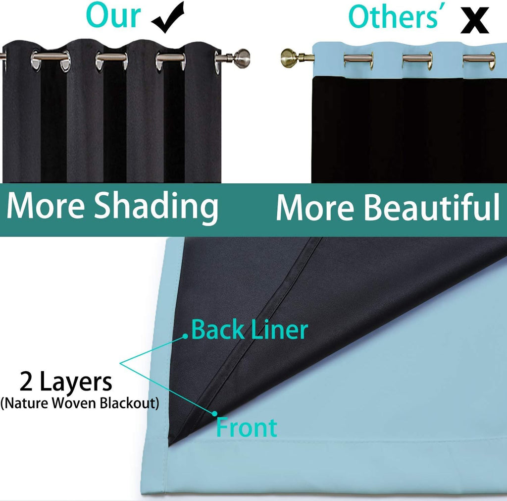 Yakamok 100% Blackout Curtains Energy Saving Thermal Insulated 2 Thick Layers Completely Blackout Drapes with Black Liner for Bedroom (52Wx…