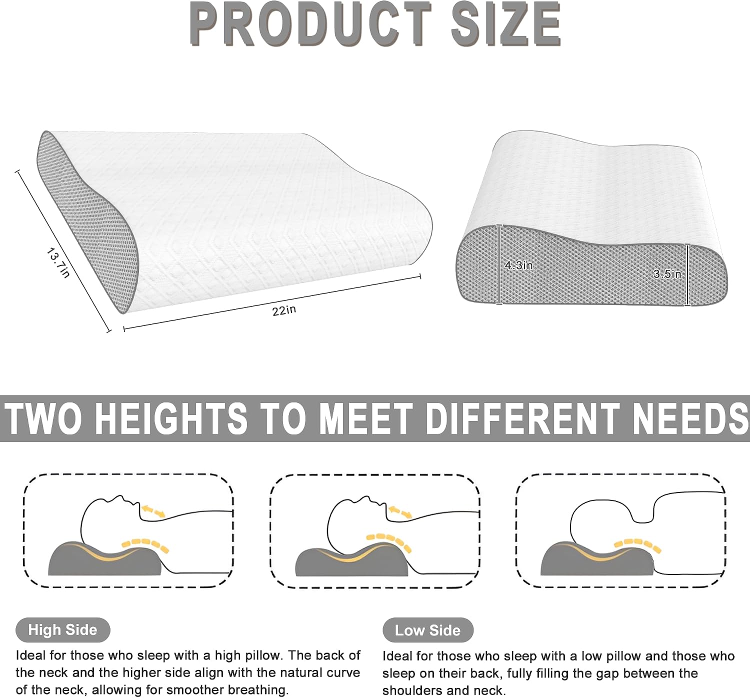 Phentzari Cervical Pillow for Neck, Memory Foam Pillow, Ergonomic Adjustable Contour Bed Pillow for Side, Back & Stomach Sleepers (2, 22 *…