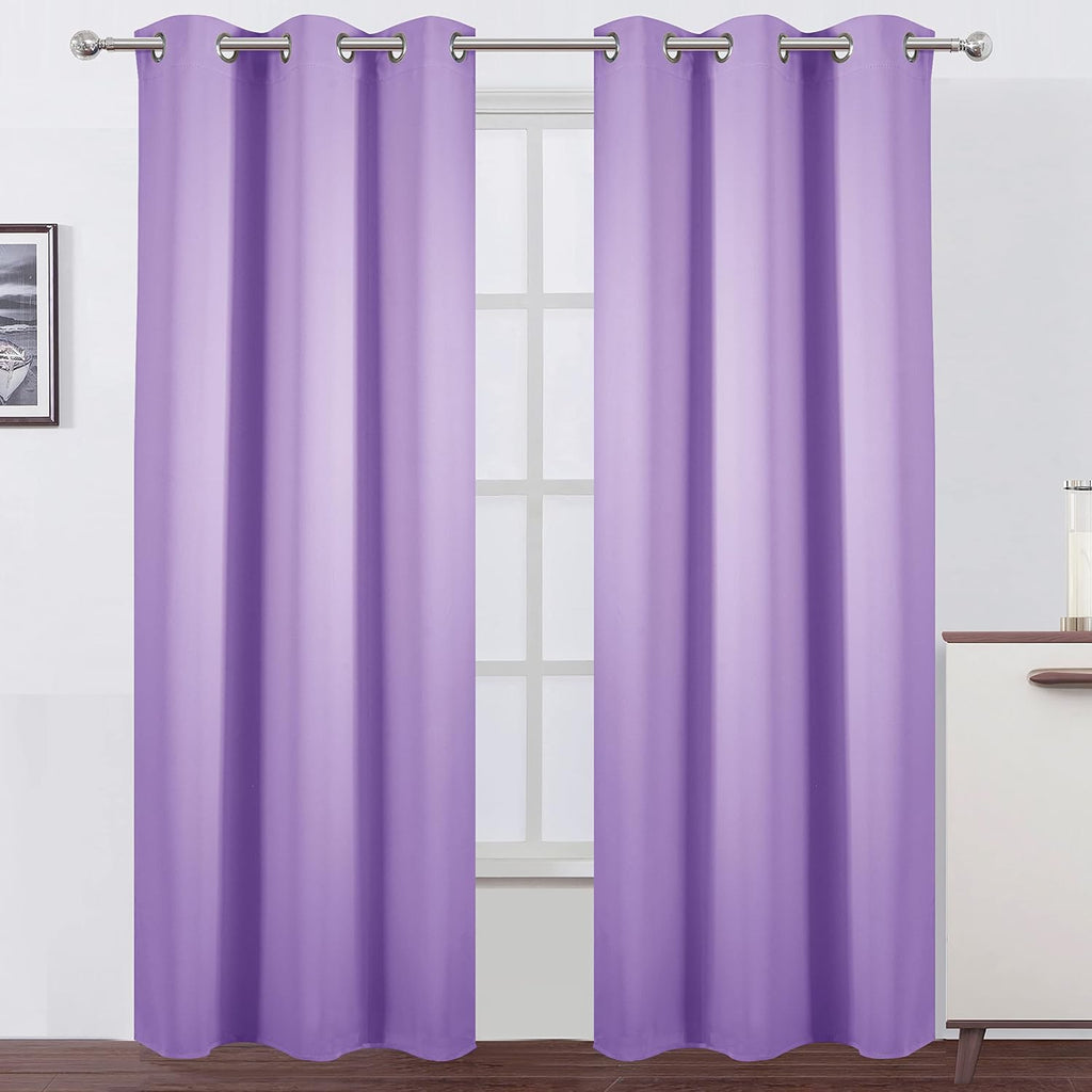 Lemomo Blackout Curtains 38 x 84 inch/Lavender Curtains Set of 2 Panels/Thermal Insulated Room Darkening Bedroom Curtains 84 inch silver
