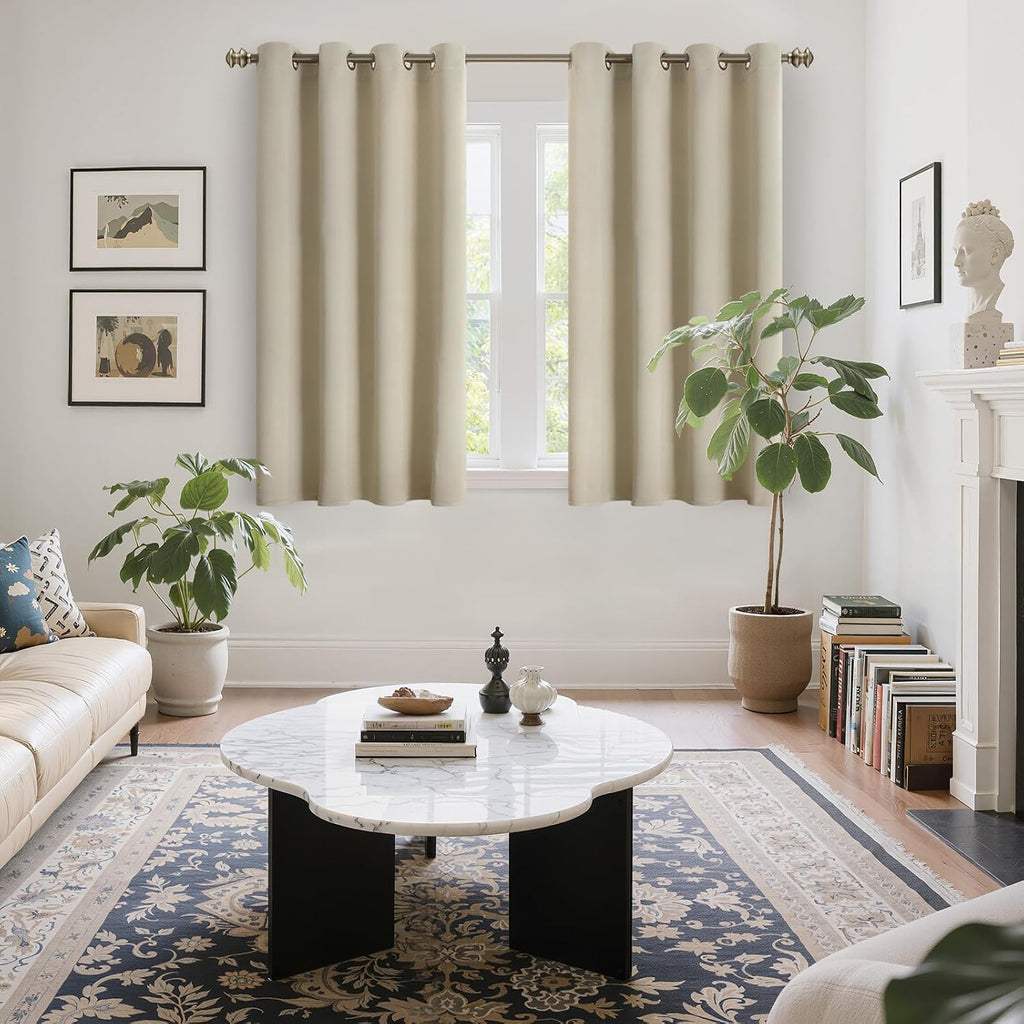YoungsTex Beige Blackout Curtains 54 Inch Long for Bedroom - Thermal Insulated with Grommet Top Room Darkening Window Drapes for Basement C…