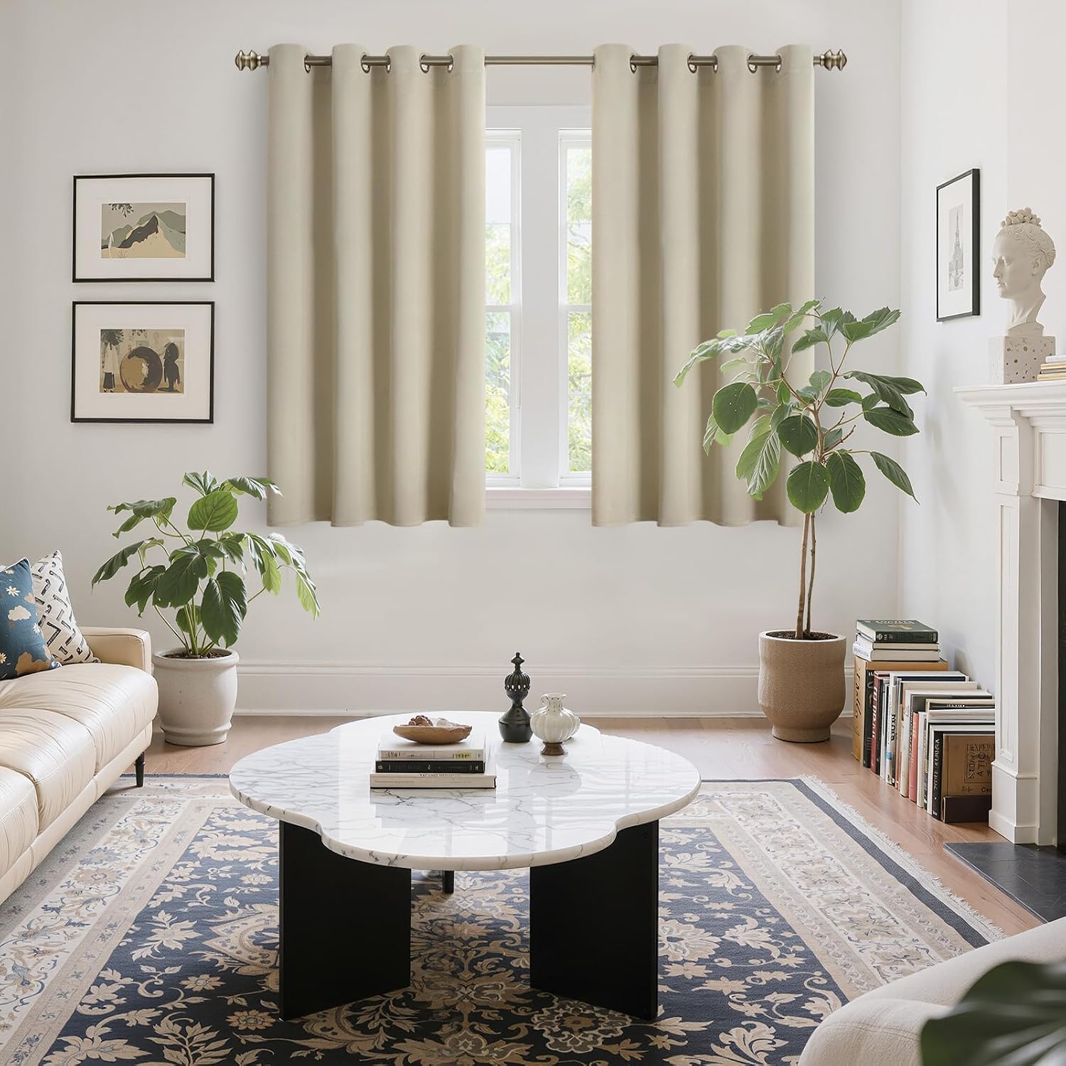 YoungsTex Beige Blackout Curtains 54 Inch Long for Bedroom - Thermal Insulated with Grommet Top Room Darkening Window Drapes for Basement C…