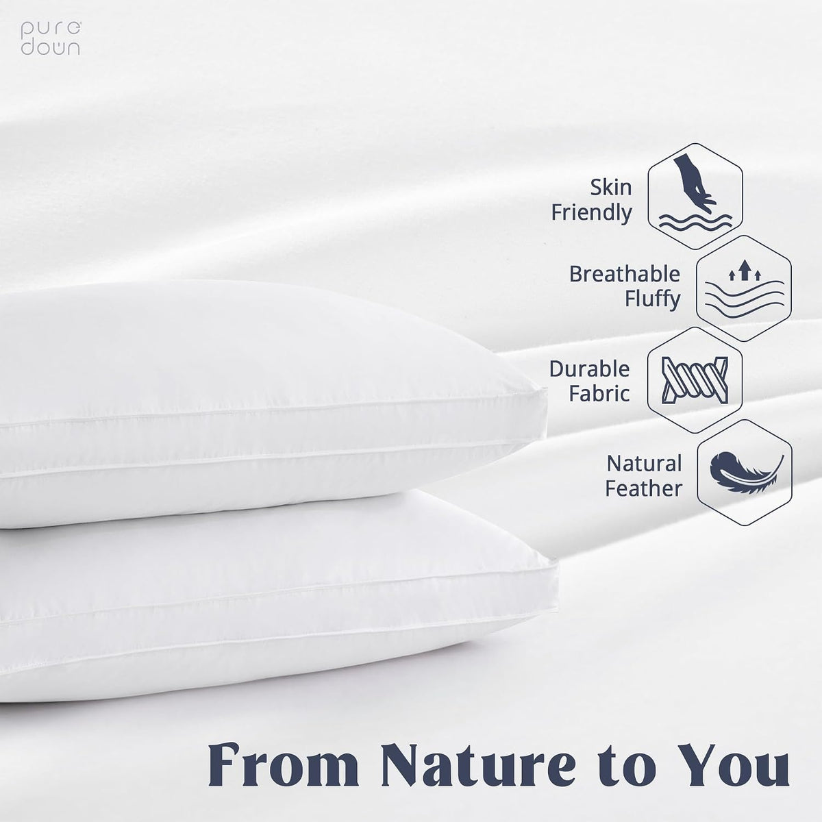 puredown® Goose Feather Down Pillows, Gusseted Bed Pillows for Sleeping 100% Cotton Cover, Set of 2 Standard Size