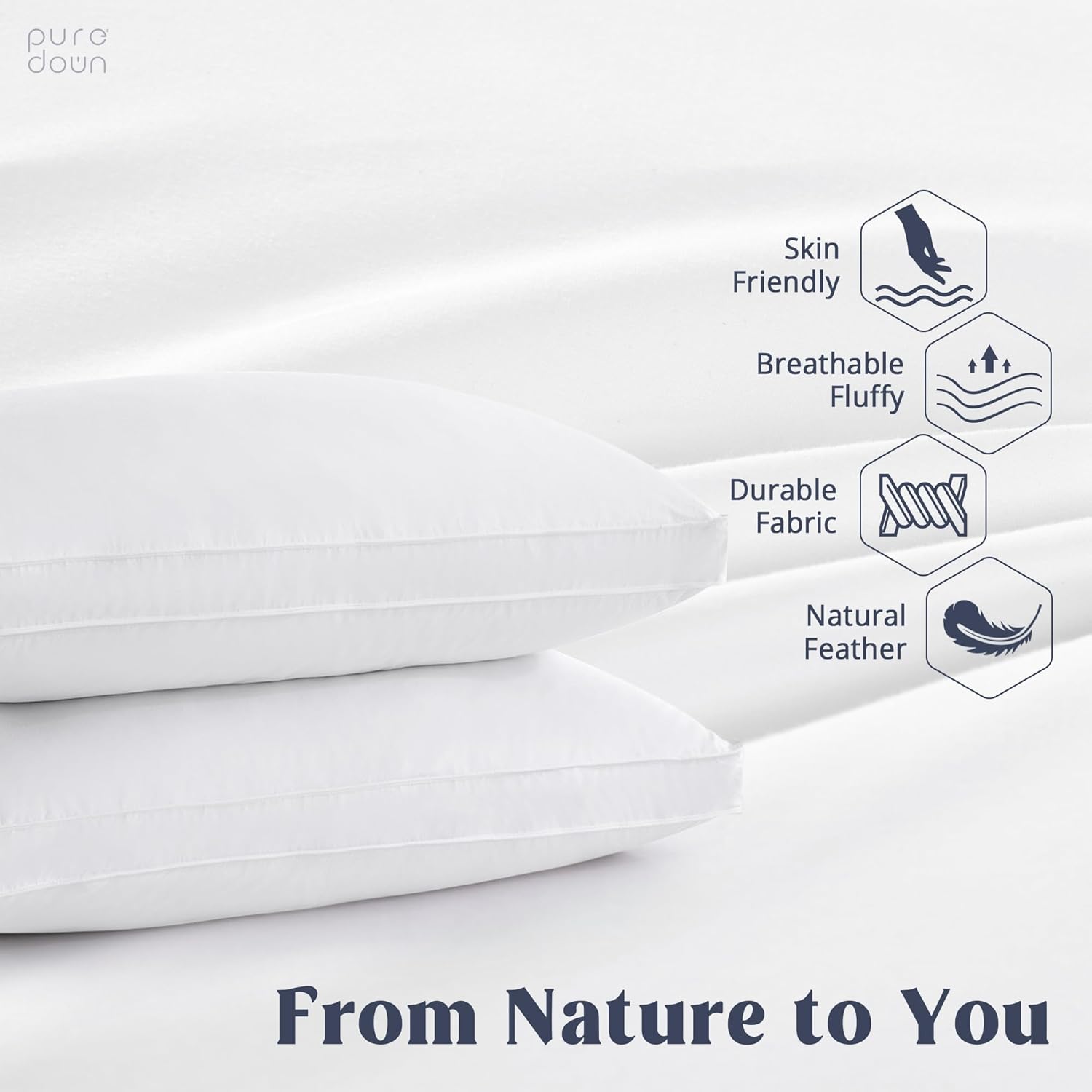 Puredown Goose Down Feather Pillows with 100% Cotton Cover, Soft Gusseted Bed Hotel Collection Pillows for Sleeping, Set of 2, Queen Size C…