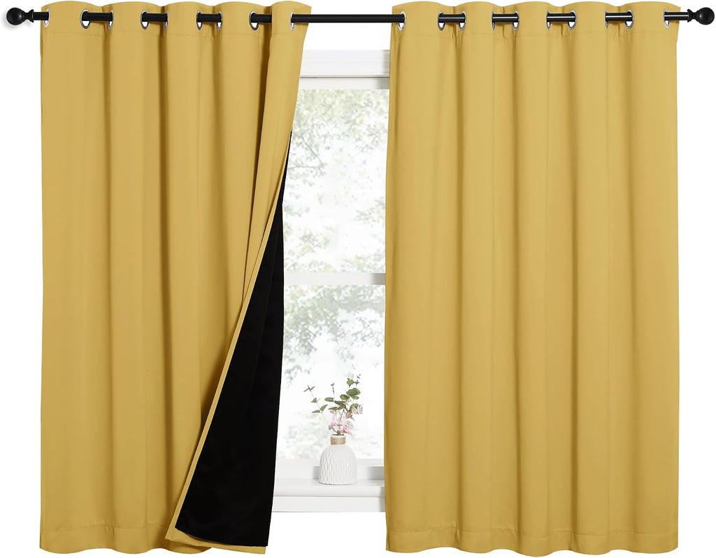 Nicetown 100% Blackout Curtains with Black Liners, Thermal Insulated Full Blackout 2-Layer Lined Drapes, Energy Efficiency Window Drapes fo…