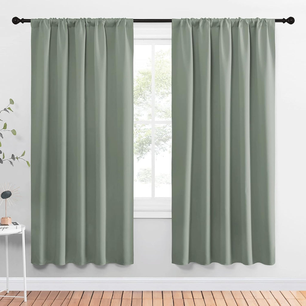 NICETOWN Window Curtains Blackout Drapes - Thermal Insulated Solid Rod Pocket Blackout Curtains/Draperies for Living Room (Sage Green…