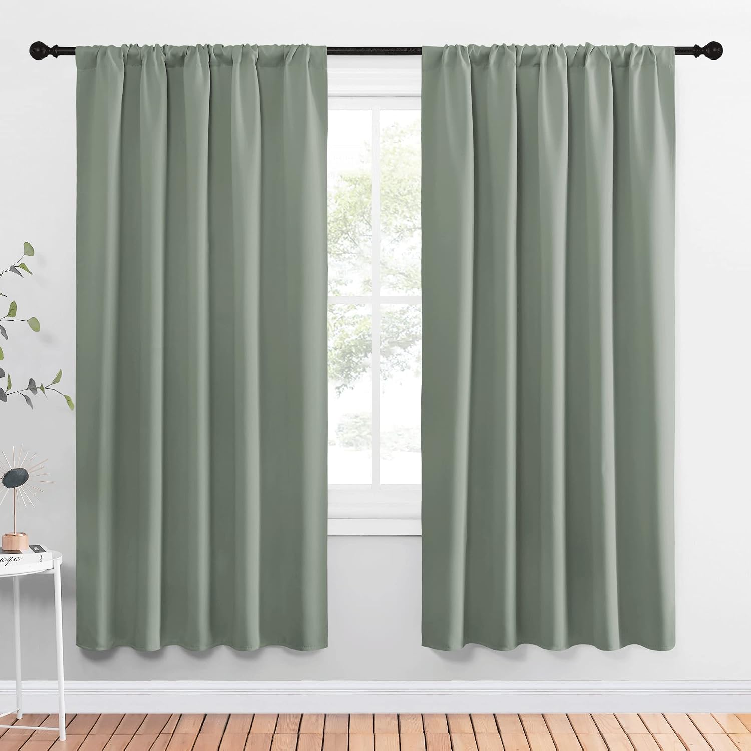 NICETOWN Window Curtains Blackout Drapes - Thermal Insulated Solid Rod Pocket Blackout Curtains/Draperies for Living Room (Sage Green…