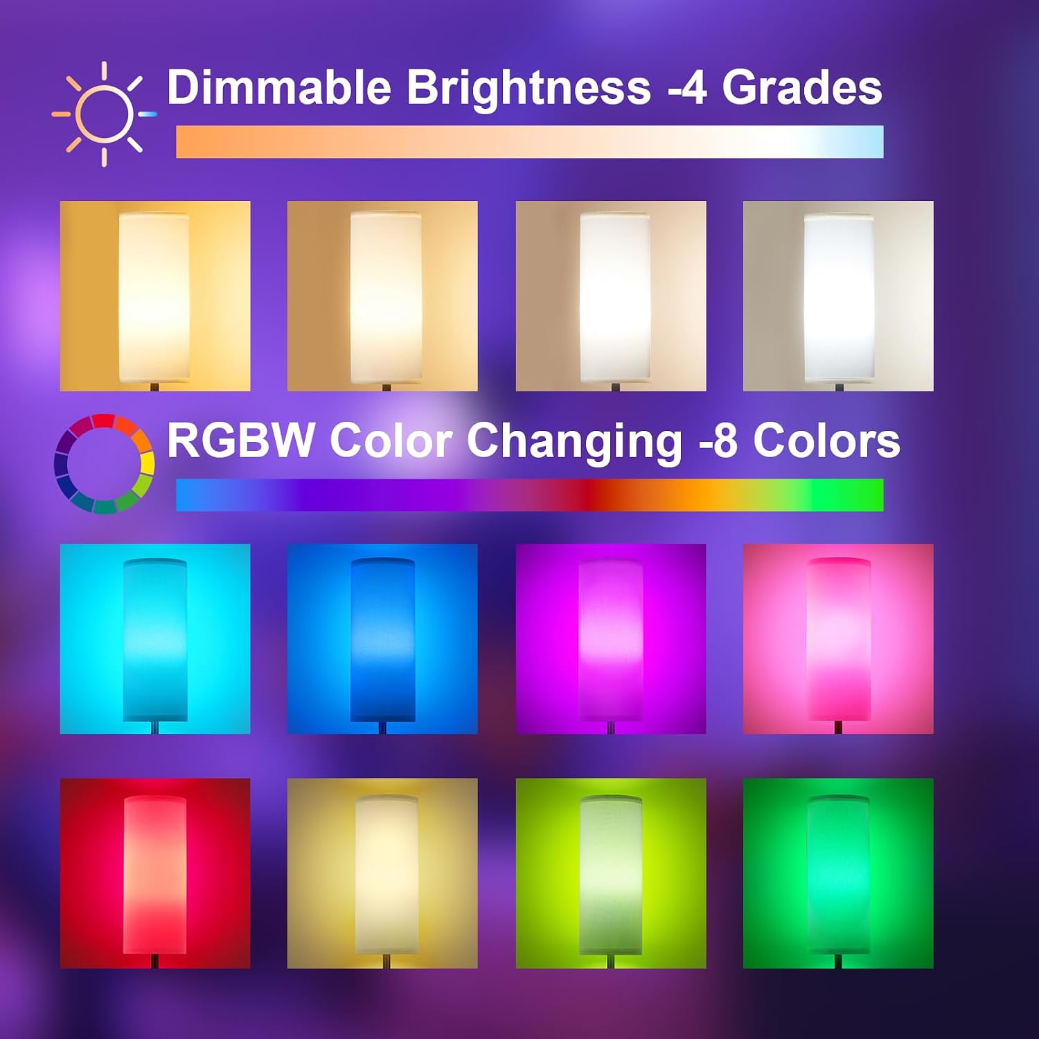 Ambimall 64'' Floor Lamps for Living Room with Remote Control and RGB + Stepless Dimmable Colors Temperature & Brightness, 9W Smart Bulb In…