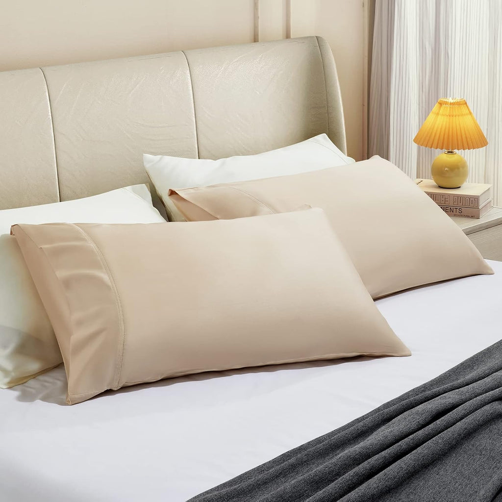 Stnomyhome Eucalyptus Tencel Cooling Pillowcase 2 Pack Queen Champagne | Moisture Wicking for Night Sweats | 3X Faster Drying | Oeko-TEX Ce…