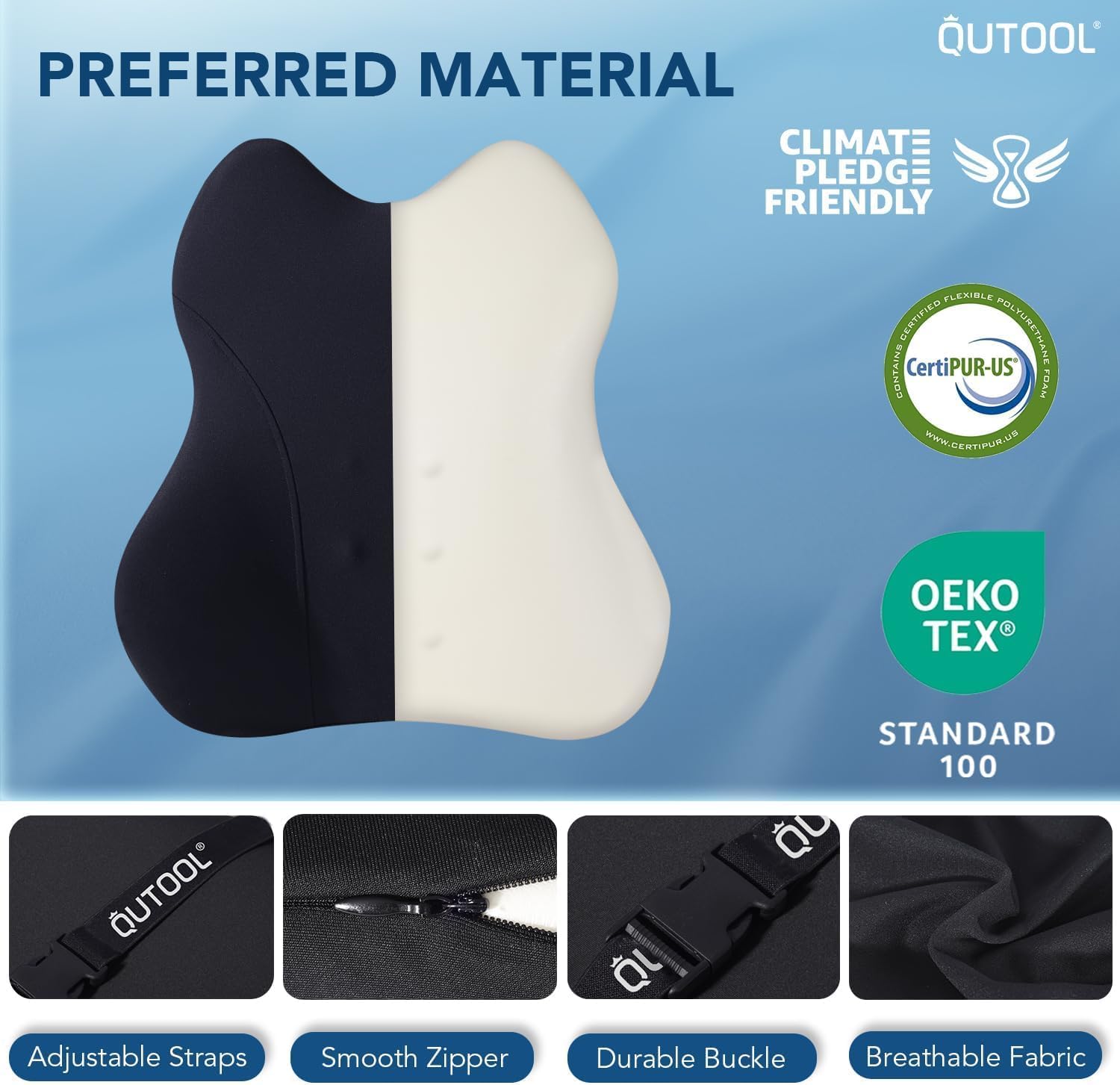 Qutool Lumbar Support Pillow for Car, Truck Accessories Travel Essentials, Memory Foam Back Cushion for Driving Seat, Back, Washable Cover,…