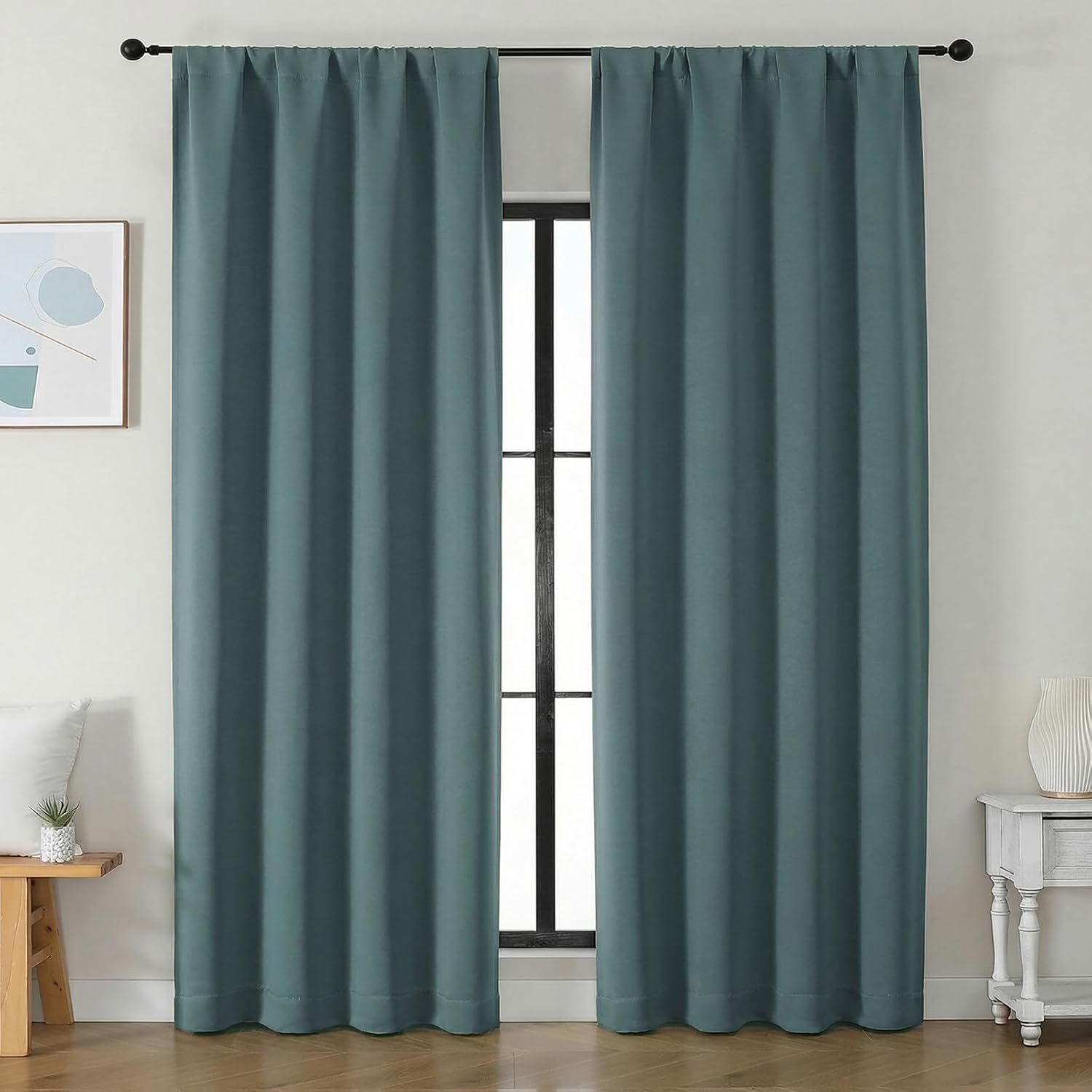 Simplebrand Dark Green Blackout Curtains for Bedroom 96 Inches Long 2 Panels, Solid Thermal Insulated, Energy Saving Living Room Window Tre…