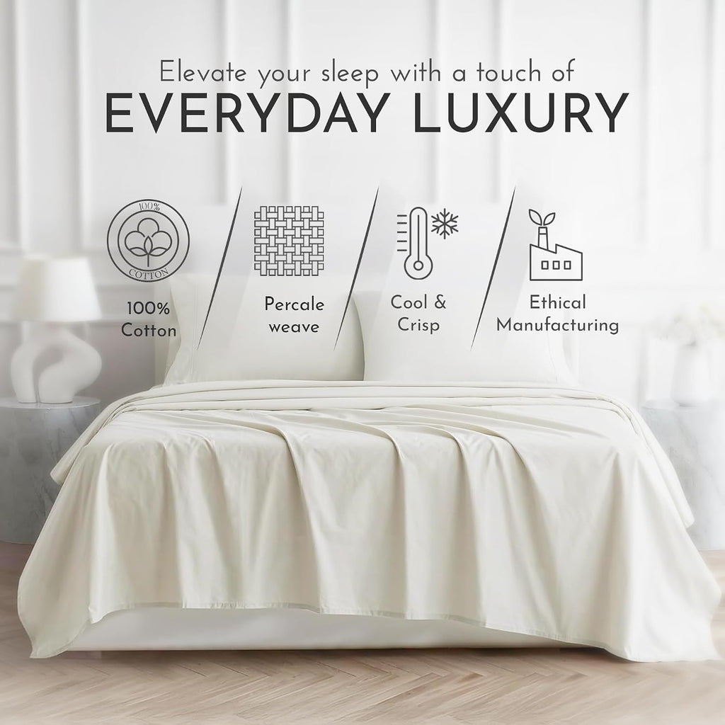 Linen Closet 4 Pcs 100% Cotton King Size Sheets Set, Tan, 400 Thread Count, Percale Weave, Deep Pocket Fitted Sheet, Fits Up To 18"…