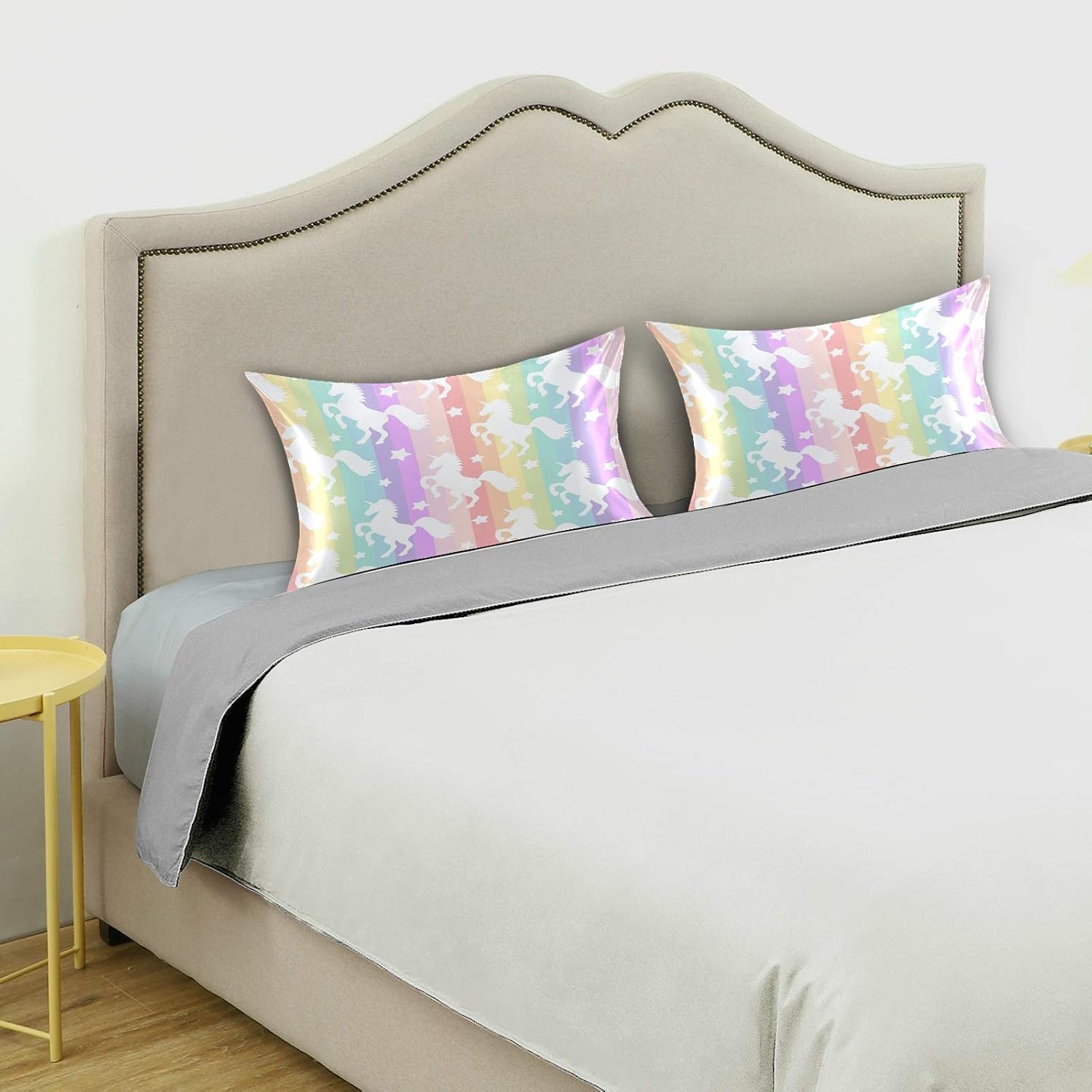 Blueangle Rainbow Unicorn Stripe Satin Pillowcase for Hair and Skin Silk Pillowcase, King Size(20x40 inches) - Satin Pillow Covers with…