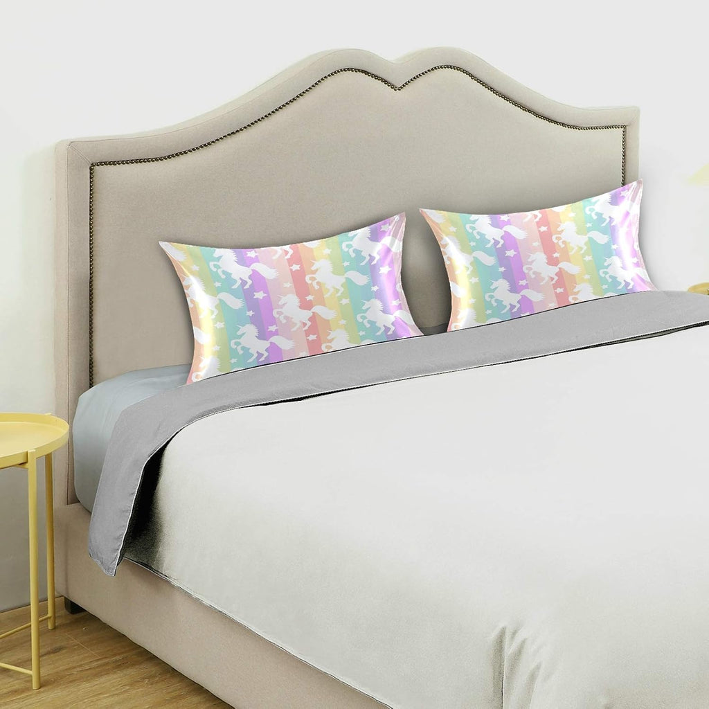 Blueangle Rainbow Unicorn Stripe Satin Pillowcase for Hair and Skin Silk Pillowcase, Queen Size(20x30 inches) - Satin Pillow Covers with…
