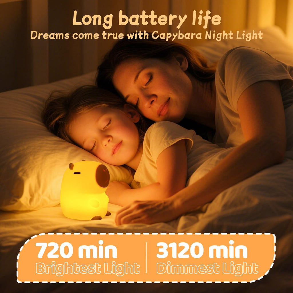 Rytinazzz Silicone Night Light for Kids, 50H Long Battery Capybara Lamp, Gift for Kids, Rechargeable Tap Control, Soft Dimmable Nursery…