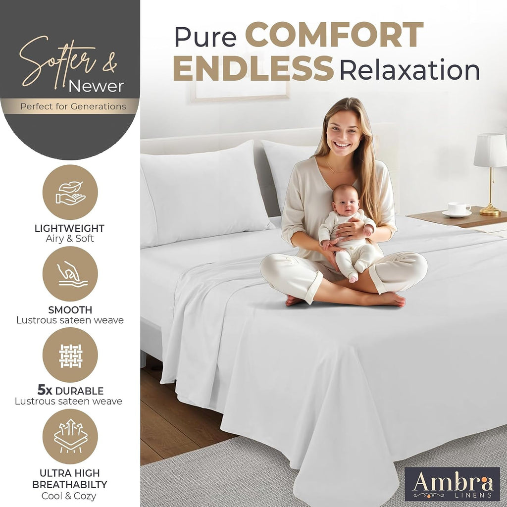 Ambra Linens 100% Organic Cotton Sheets - 3 PC Twin XL Sheet Sets - Soft, Comfy, Breathable & Cooling Bedding Set - Deep Pockets, Easy-Fit,…