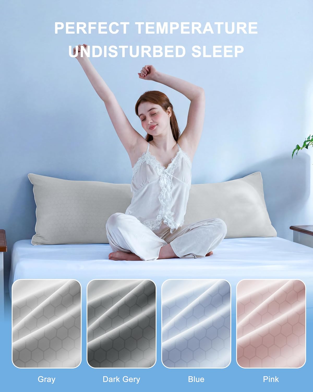 YZ HOME Cooling Body Pillow for Adults, Cold Touch Fabric, Blue Shredded Memory Foam, Support for Side Back Stomach Sleepers, Removable…