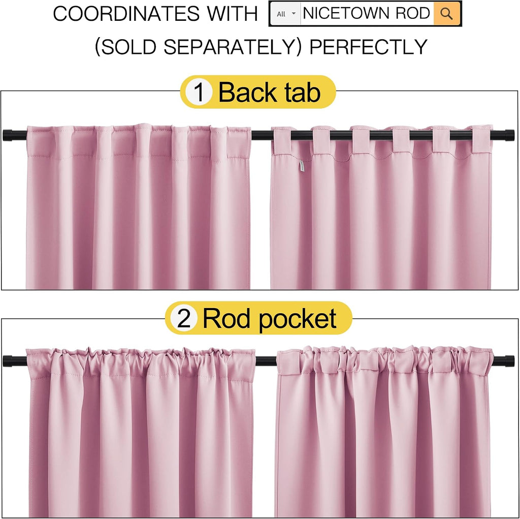 NICETOWN Blackout Curtain Panels for Living Room - (Rouge Pink Color) 34x63 Inch, 2 Panels Set, Thermal Insulated Room Darkening Blackout…
