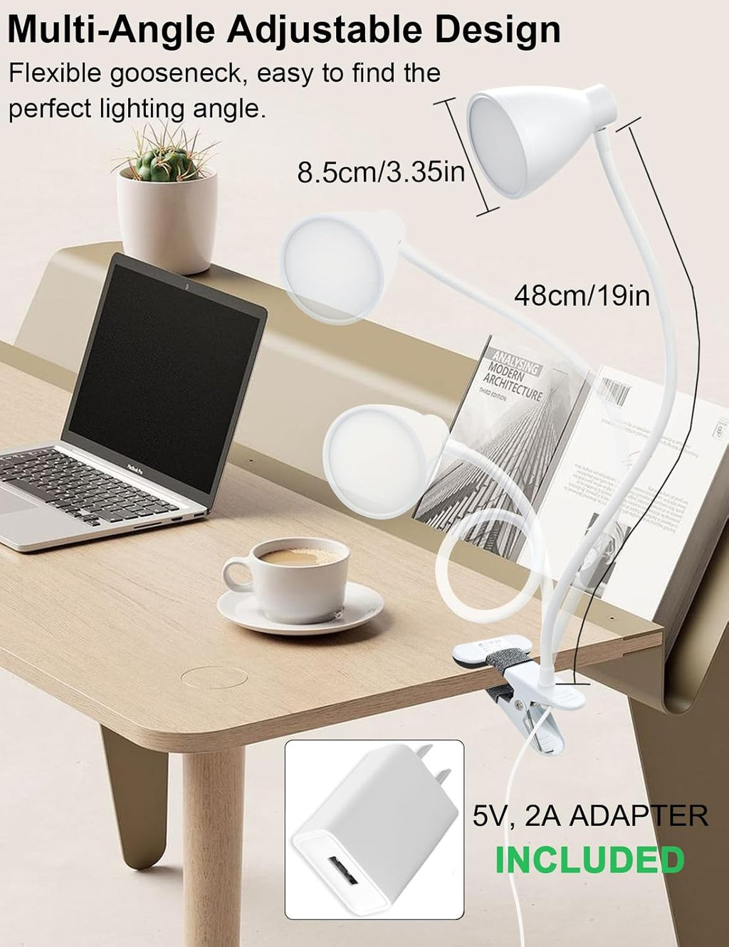 Bohon Clamp Lamp Reading Light 5 Color Modes 10 Brightness Dimmer Bedside Lamp 10W 38 LED Desk Lamp with Auto Off Timer 360° Flexible Goose…