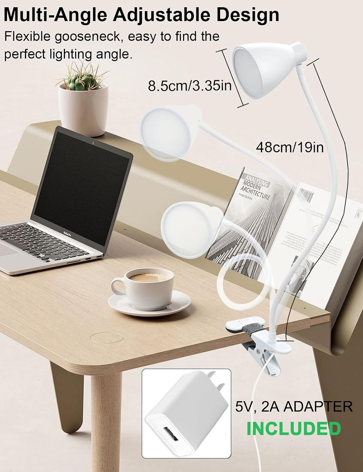 Bohon Clamp Lamp Reading Light 5 Color Modes 10 Brightness Dimmer Bedside Lamp 10W 38 LED Desk Lamp with Auto Off Timer 360° Flexible Goose…