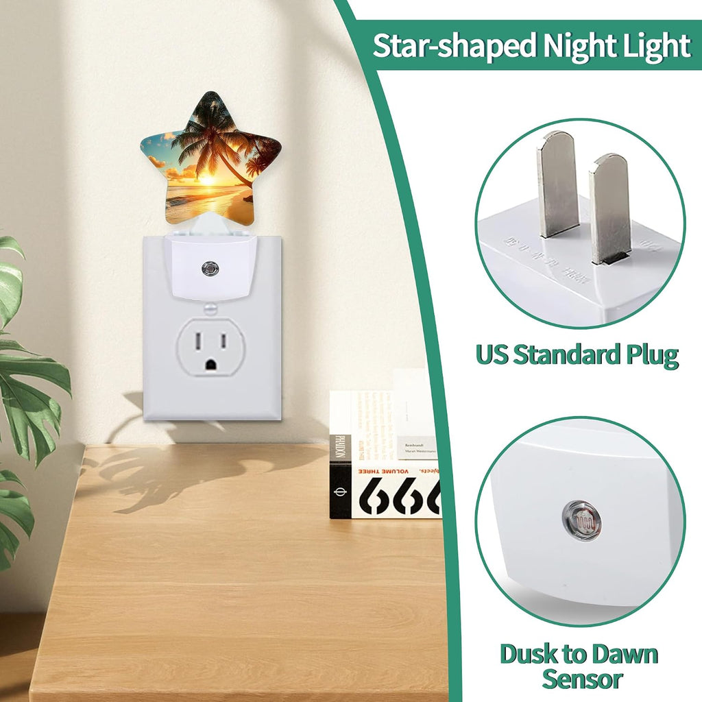 Sunset Beach Plug in Star Night Light, Night Light with Sensor for Kids Nursery Bedroom, Decorative Soft Glow Lamp for Hallway Bathroom…