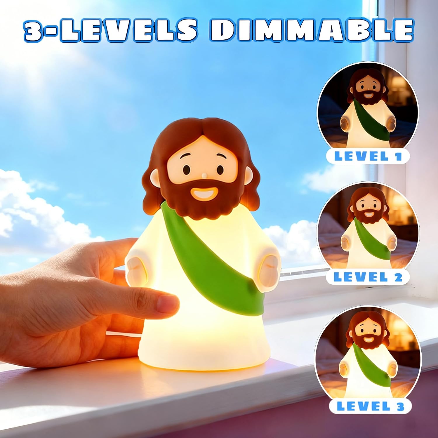 Jesus Night Light Rechargeable Bedside Night Light Dimmable Silicone LED Light Ideal for Religious Gatherings, Gifts for Sunday School…