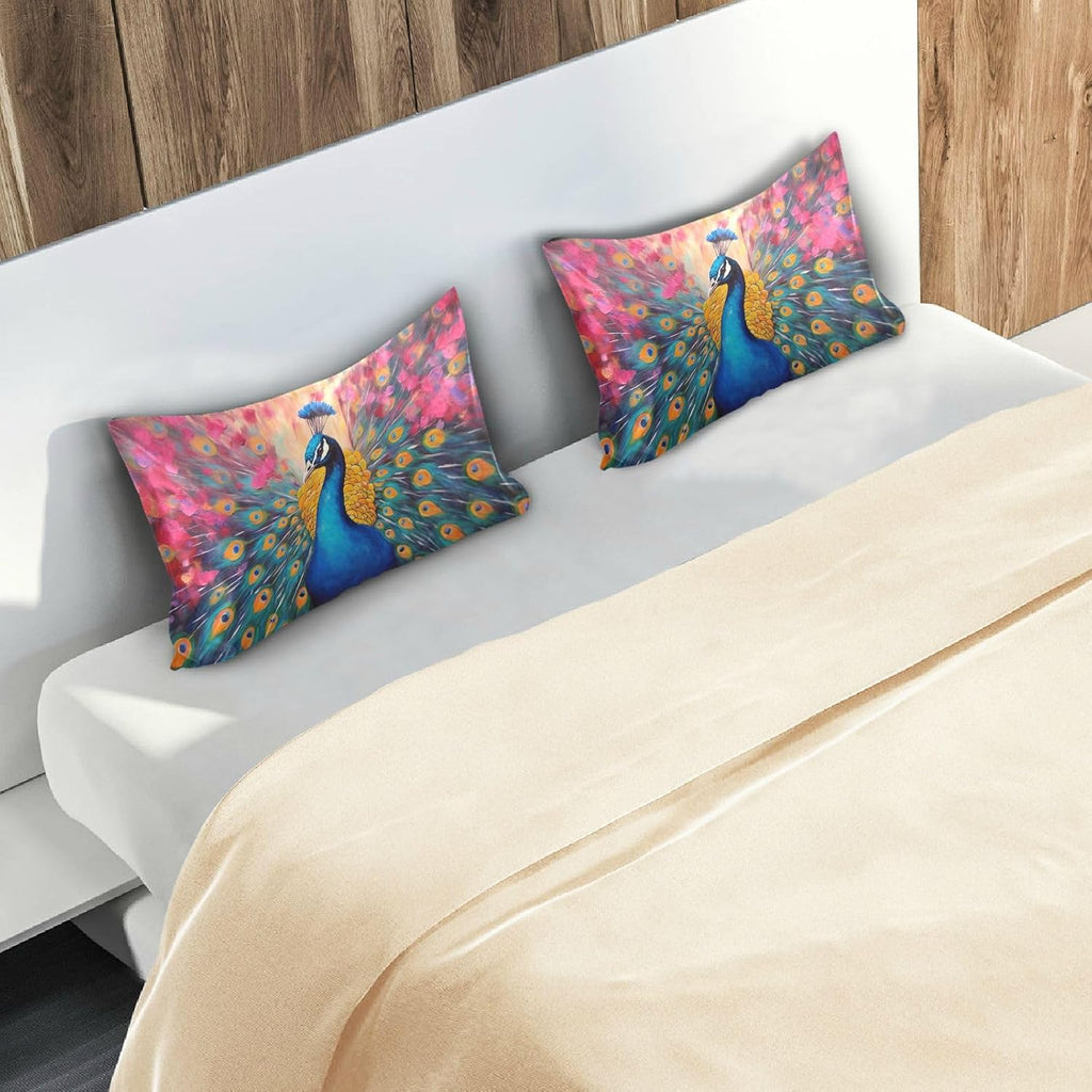 YETTASBIN Peacock Satin Pillowcase, Soft Breathable Silk Pillow Case with Envelope Closure for Hair and Skin, Queen Size 30 x 20 Inch
