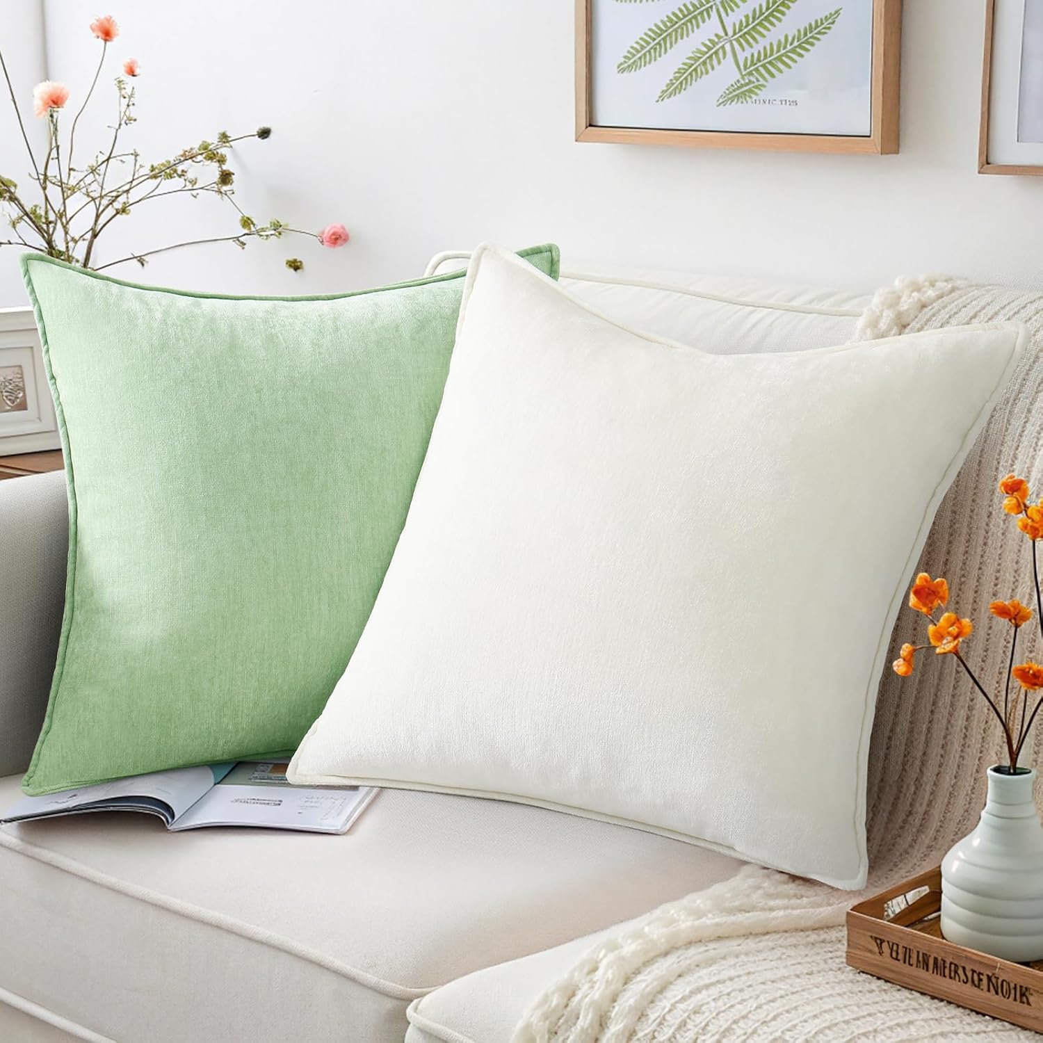 decorUhome Summer Couch Throw Pillow Covers 12x20 Set of 2, Decorative Soft Velvet Modern Cozy Chenille Lumbar Pillow Cases with Elegant De…