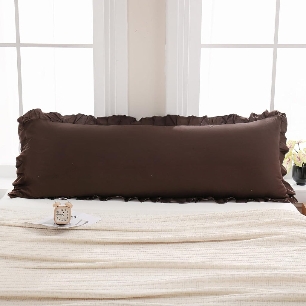 Merryword Dark Brown Body Pillow Cover 20x54inches Chocolate Long Pillowcase Ruffled Body Pillowcases Cute Pillowcase Pillow Sham (1 Body,…