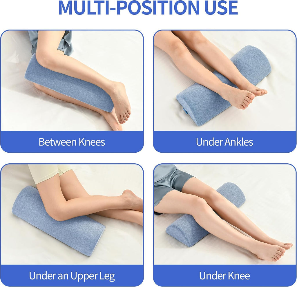 Zickskt Knee Pillow for Back Sleeping, Memory Foam Leg Pillow for Back Pain, Under Leg Support for Sleeping, Half Moon Bolster Pillow Blue