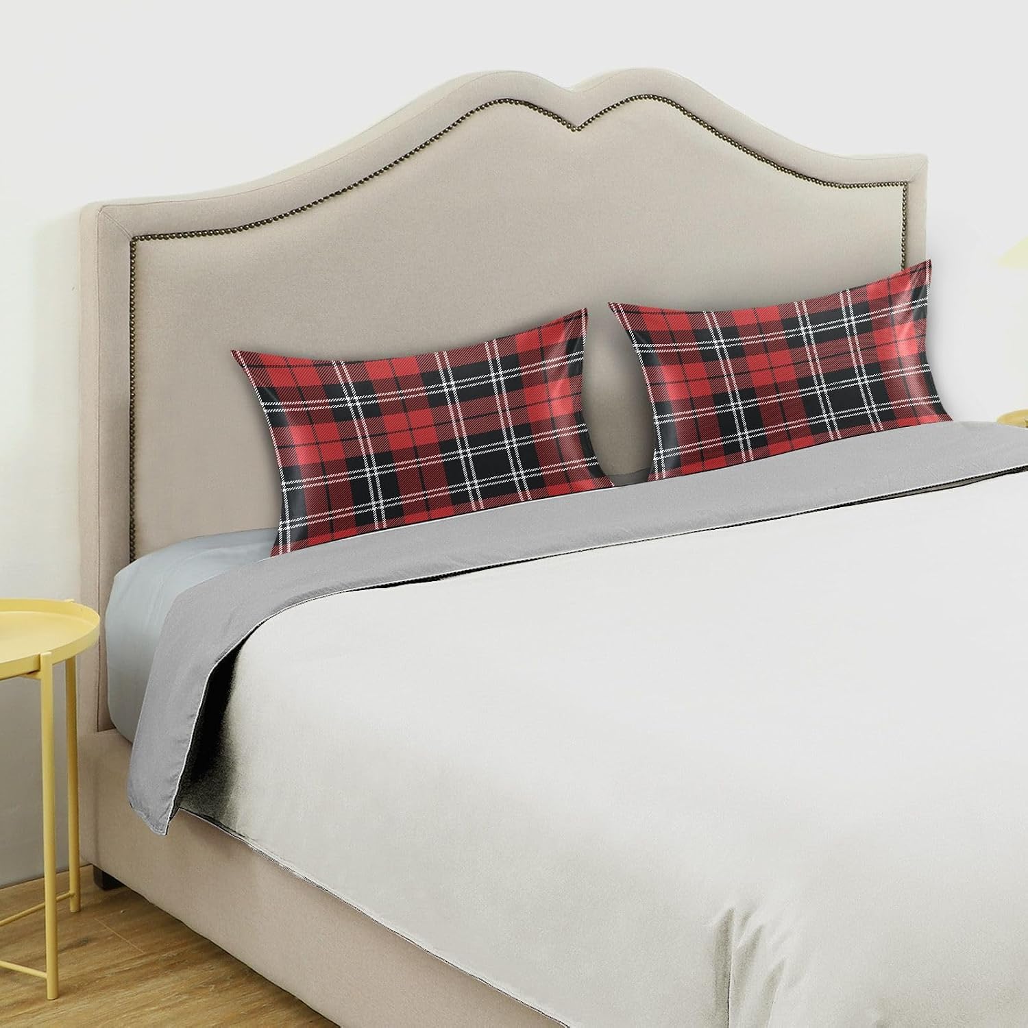 Christmas Plaid Boby Pillow Covers Silk Pillowcase for Hair and Skin Soft and Smooth Cooling Satin Pillowcase Standard Size Pillow Case…
