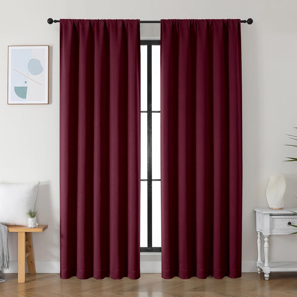 Simplebrand Ava Burgundy Blackout Curtains for Bedroom 84 Inch Length 2 Panels Set, Solid Thermal Insulated Privacy Living Room Window Trea…