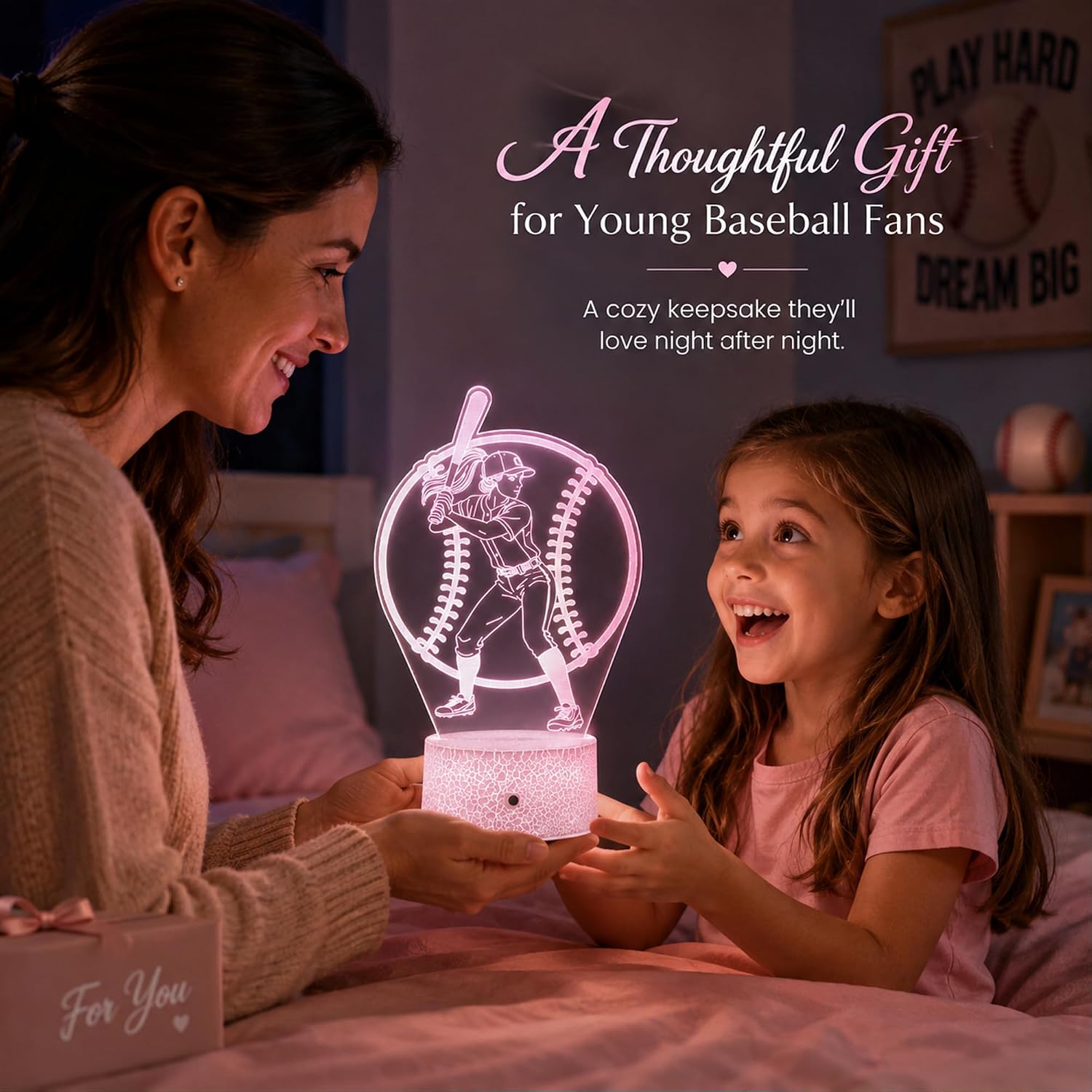 Baseball Illusion Night Light, Remote, 16 Colors Changing RGB Flashing Mode Dimmable LED Lamp, Birthday Holiday Gifts for Boys Girls…