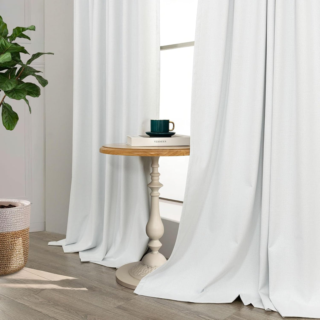 Pitalk White Linen Complete Blackout Curtains 48 Inch Length for Kids Room 2 Panels Light Blocking Thermal Insulated Cold Reducing Noise Re…