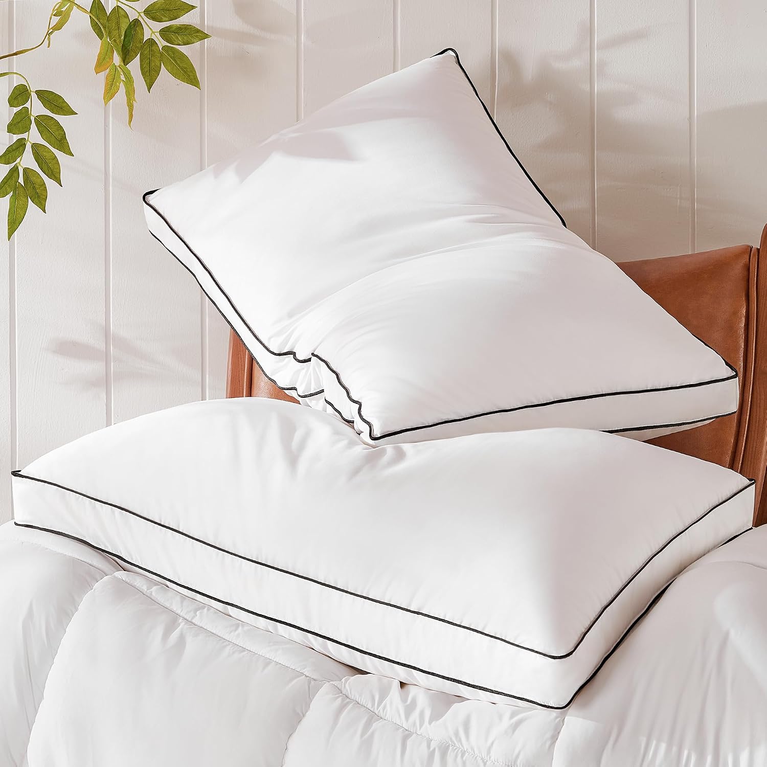 Goose Feather Down Pillows Queen Size Set of 2, Hotel Collection Bed Pillows for Sleeping, Down Surrounded Gusseted Bed Pillow 2 Pack…