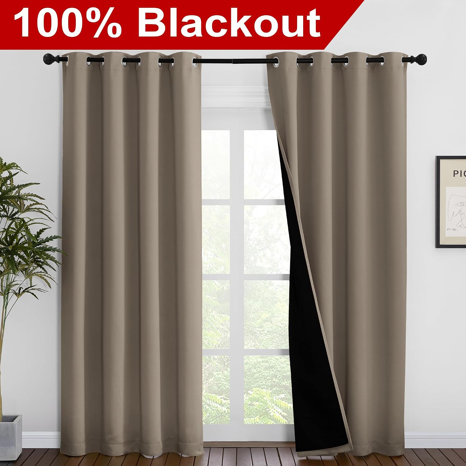 Nicetown Taupe Full Shade Curtain Panels, Pair of Energy Smart & Noise Blocking Out Blackout Drapes for Dining Room Window, Thermal Insulat…