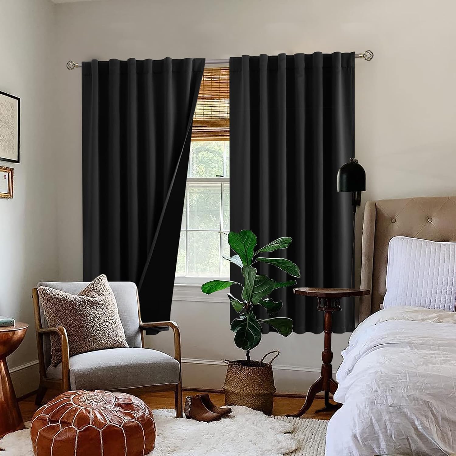 BGment Full Blackout Curtains with Thermal Insulation Liner Curtains 63 Inches Long, Rod Pocket and Back Tab Double Layer Room Darkening…