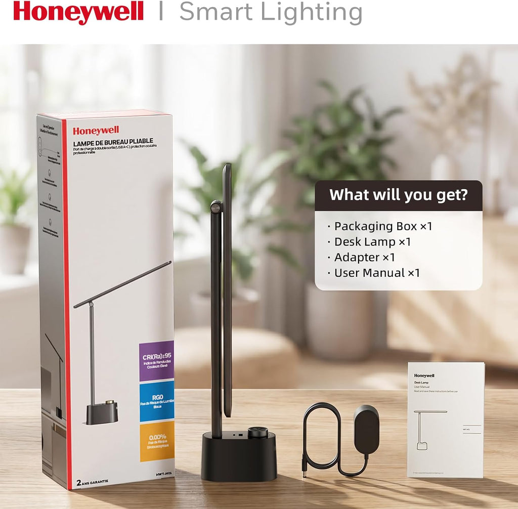 HoneywellAirComfort Honeywell LED Desk Lamp - Sunturalux Desk Lamps for Home Office with USB A+C Charging Ports, Stepless Dimmable Eye-Cari…