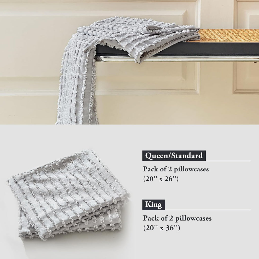 Warmdern Grey Pillow Covers King Pillow Cases Soft Microfiber Pillow Cases Set of 6 Boho Textured Pillowcase with Envelope Closure(Grey, Ki…