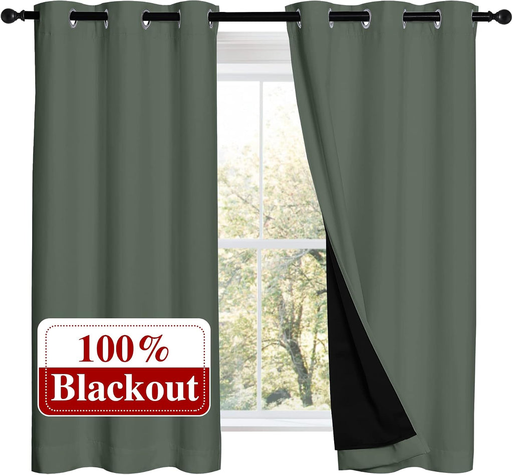 Nicetown 100% Blackout Curtains 54 inches Long, Double-Deck Completely Blackout Window Treatment Thermal Insulated Lined Drapes for Small W…