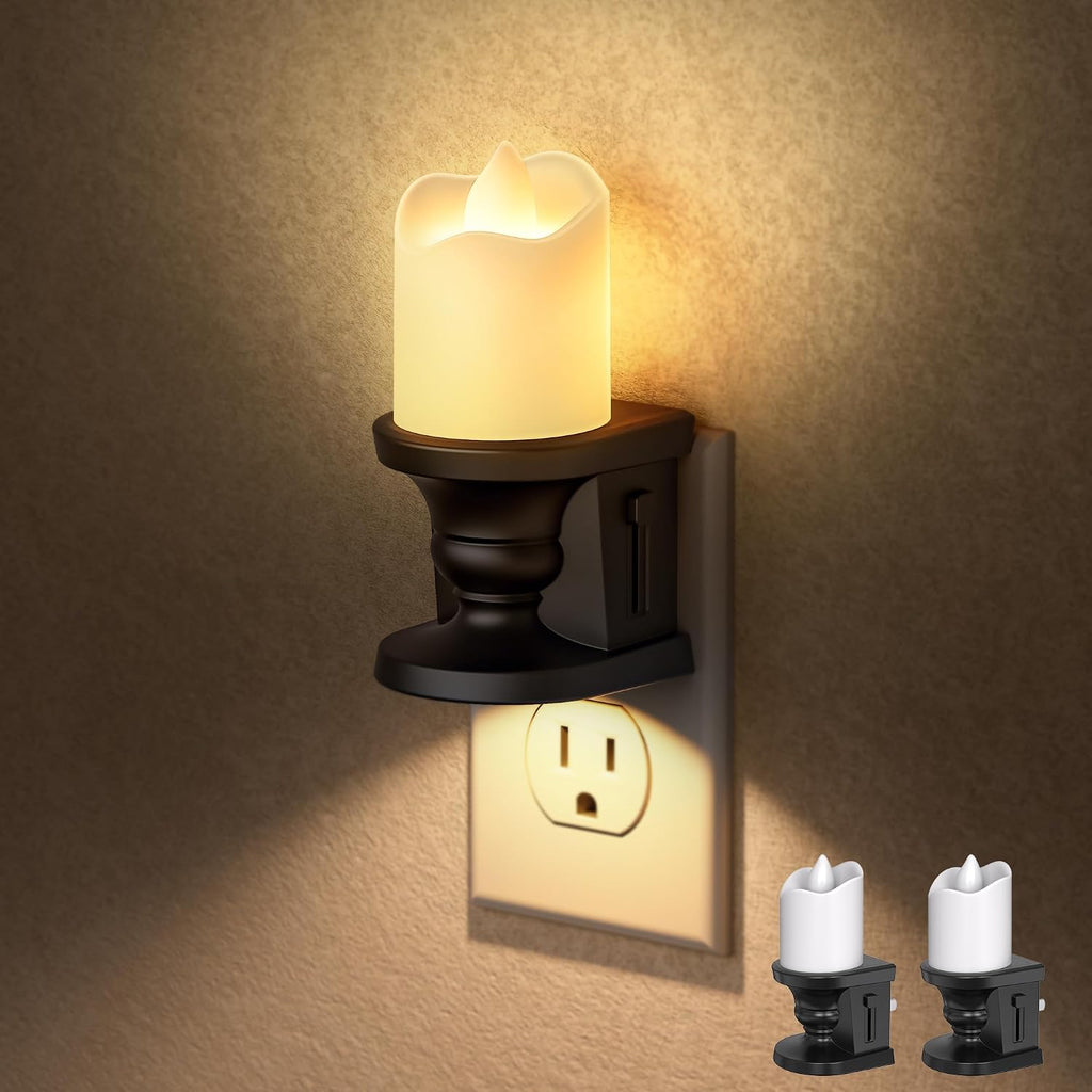 WelcometoBriigniteenjoyyourtimehere Flameless Candle Night Light, 3000K Warm White Candle Night Lights Plug into Wall, 2 Pack Nightlight wi…